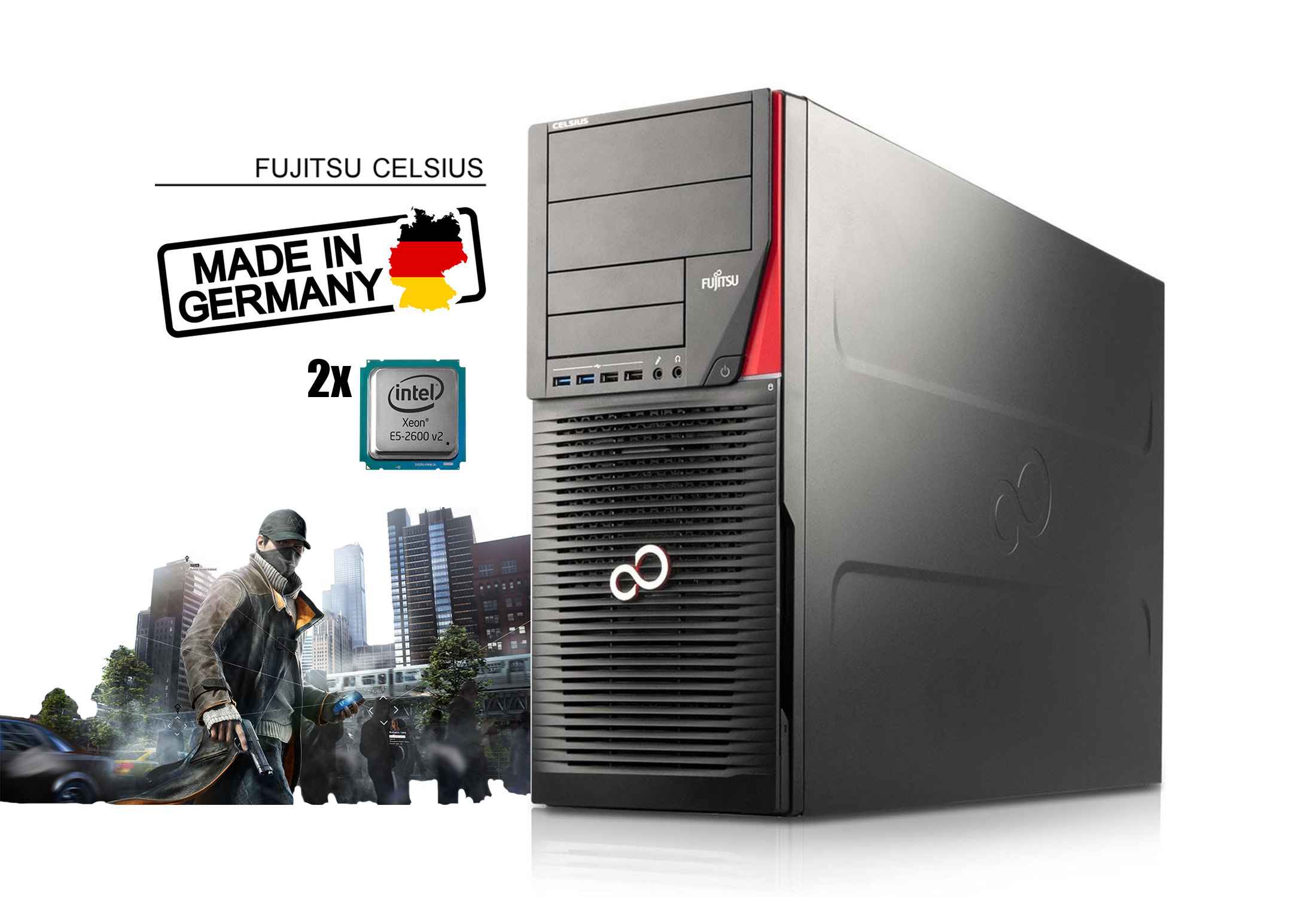 Fujitsu Celsius R930 Power 2x Xeon E5-2643 v2 64GB RAM SSD GTX 1060