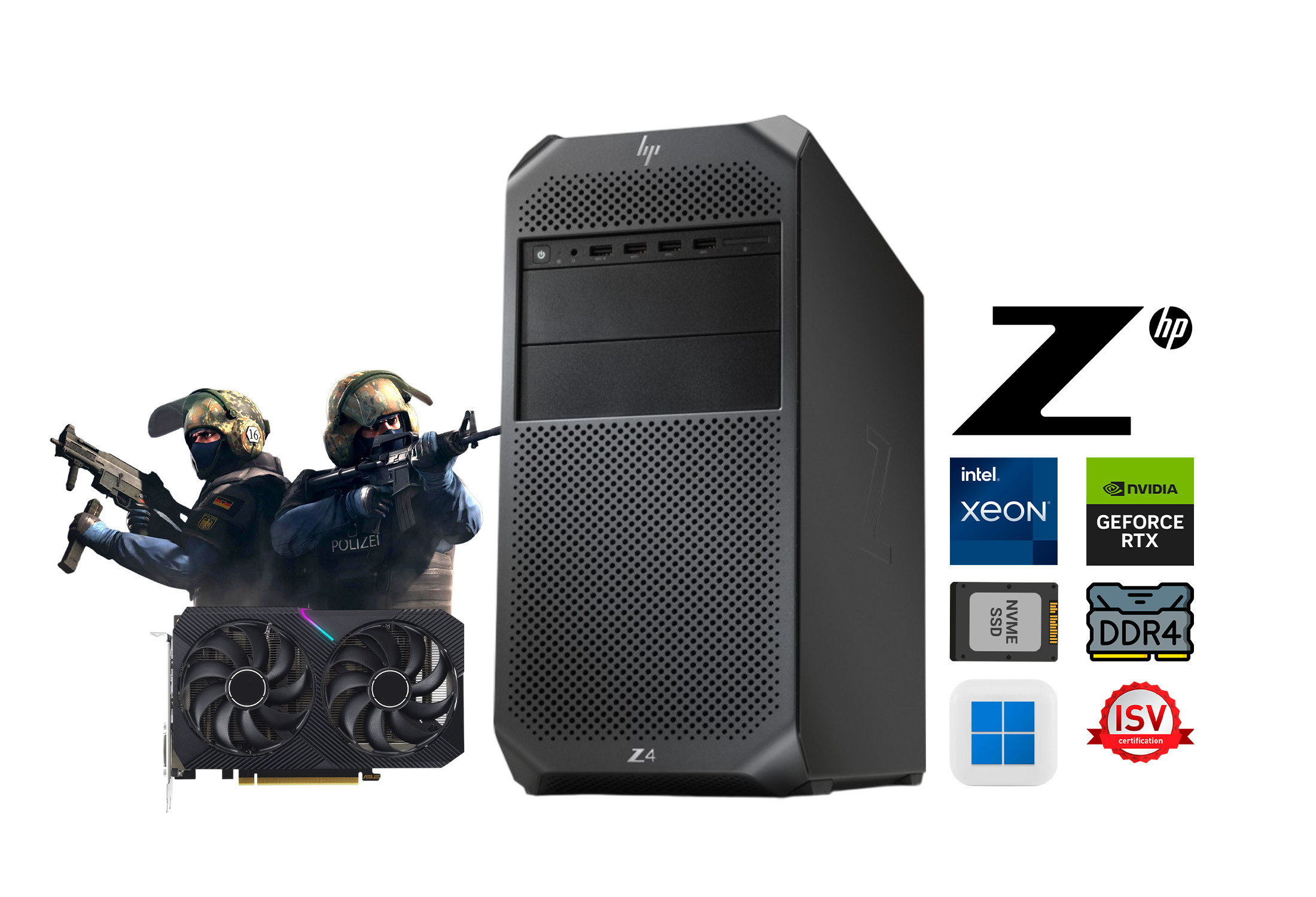 HP Z4 G4 Workstation Xeon W-2225 32GB RAM NVMe RTX 4060