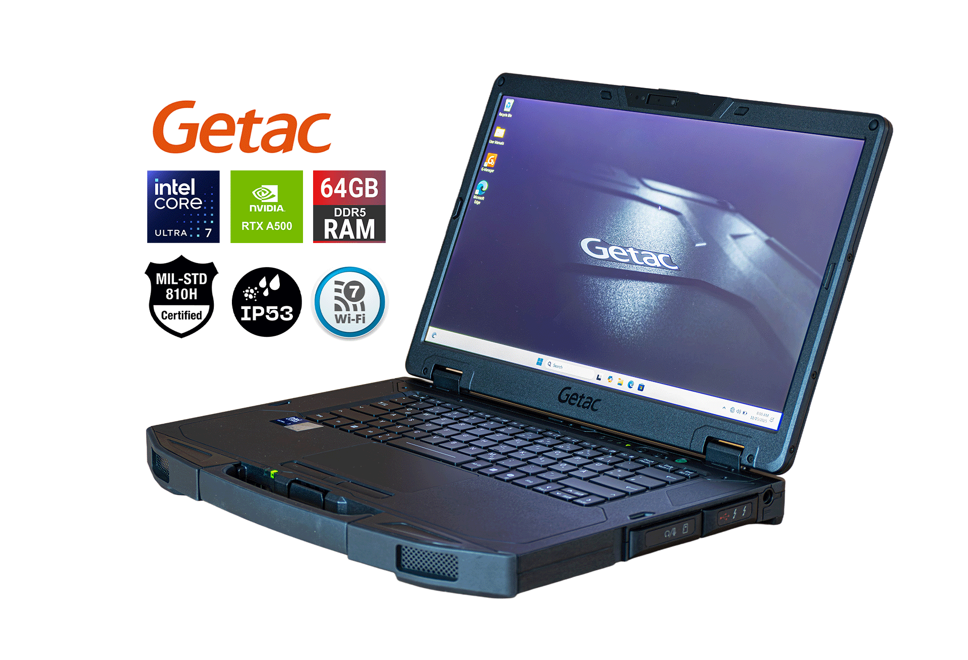 Getac S510 Rugged Ultra 7 165U 64GB DDR5 NVMe RTX A500 5G GPS WiFi 7