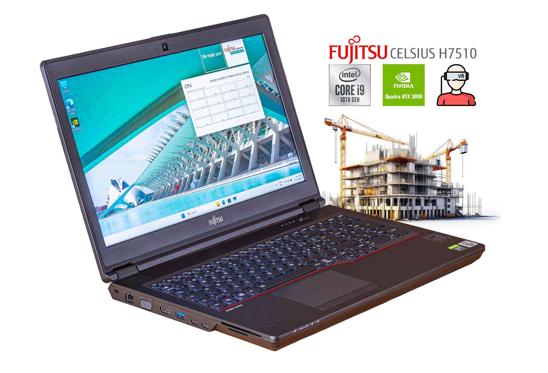Fujitsu Celsius H7510 i9-10885H 1TB NVMe IPS Quadro RTX 3000 Camera