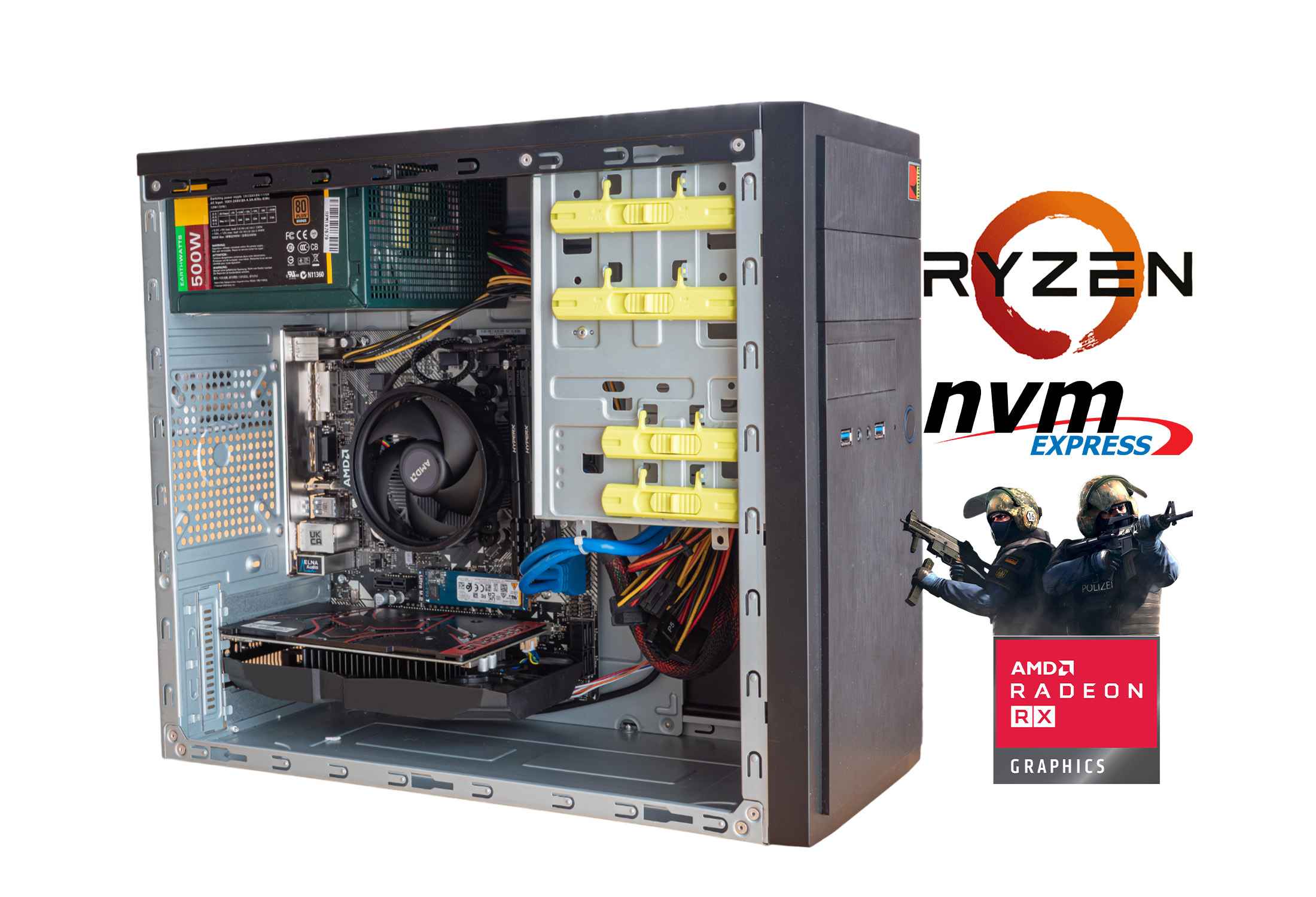 CHIEFTEC AMD Ryzen 5 1600X 512GB NVMe RX 6400