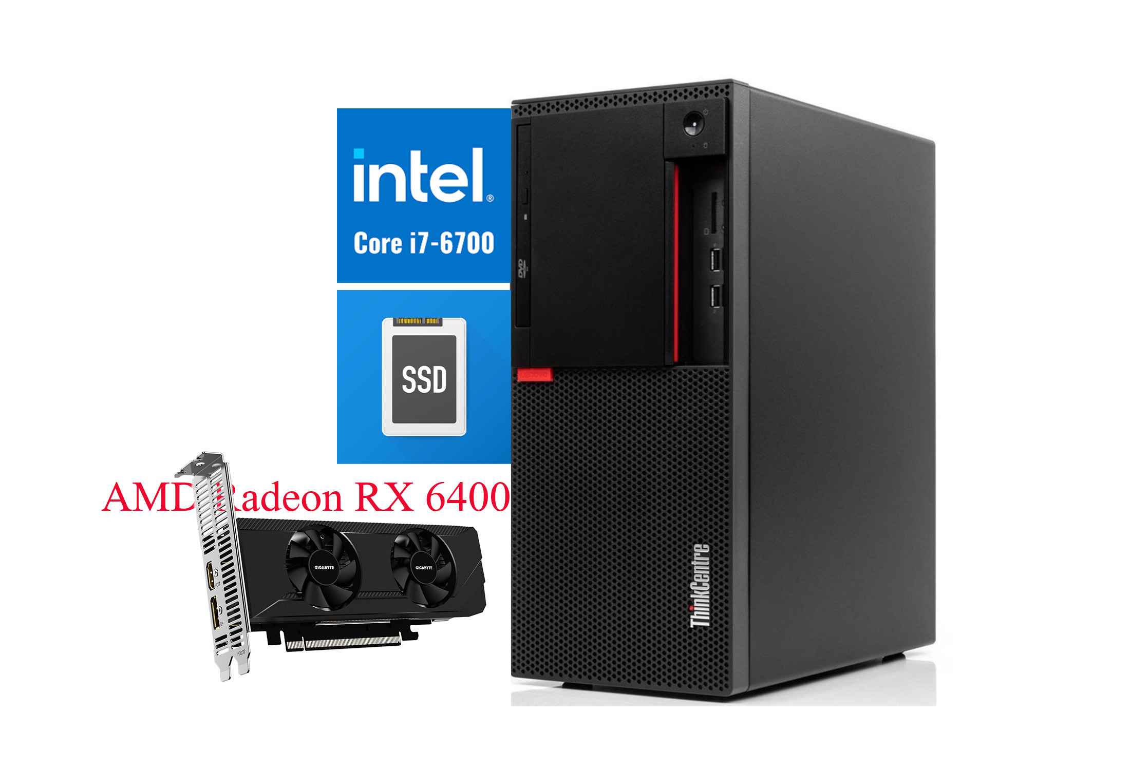 Lenovo ThinkCentre M910t Core i7-6700 AMD NEW RX 6400
